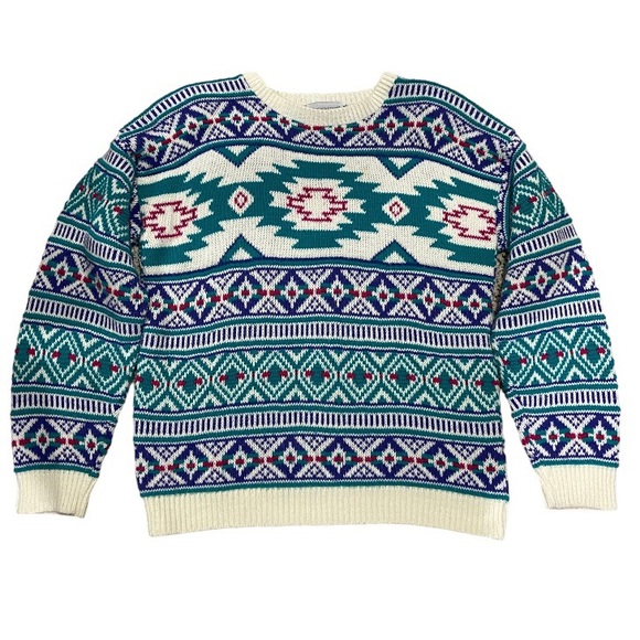 Vintage Christmas sweater aztec geometric pattern with shoulder pads, rare! - Picture 4 of 15